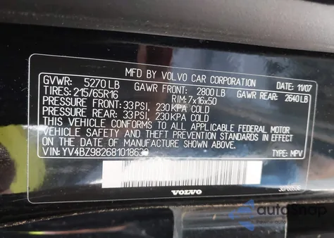 2008 Volvo Xc70 3.2 z USA, uszkodzony, nr VIN YV4BZ982681018630